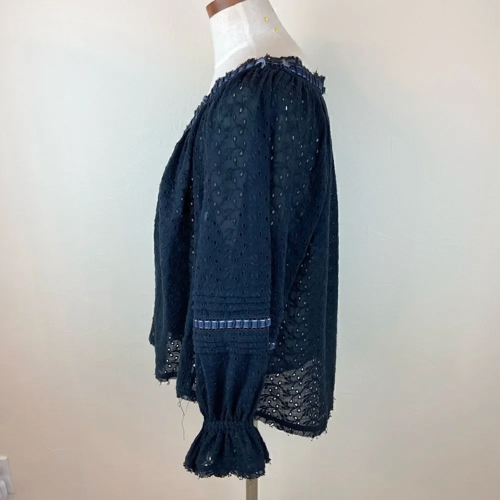 Free People Darcy Eyelet Black Blouse